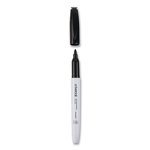 Universal Pen Style Dry Erase Marker, Fine Bullet Tip, Black, Dozen (UNV43671)
