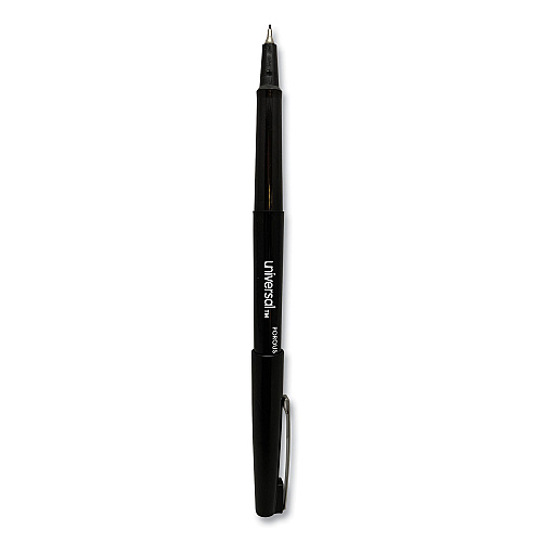 Universal Porous Point Pen, Stick, Medium 0.7 mm, Black Ink, Black Barrel, Dozen (UNV50502)