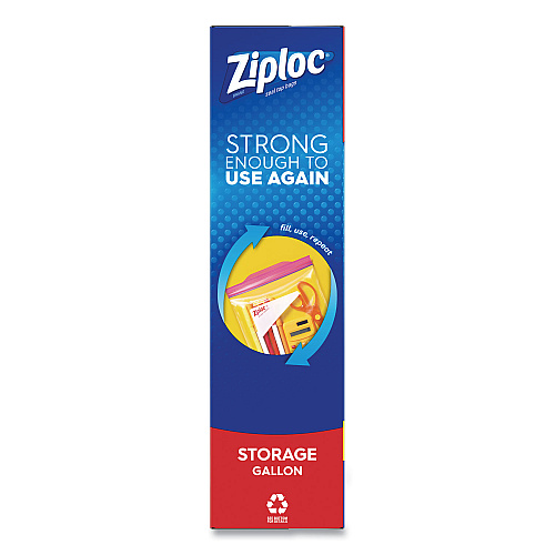 Ziploc Double Zipper Storage Bags, Triple System Seal, Gallon, 10.56" x 10.75", Clear, 38/Box (314470BX)