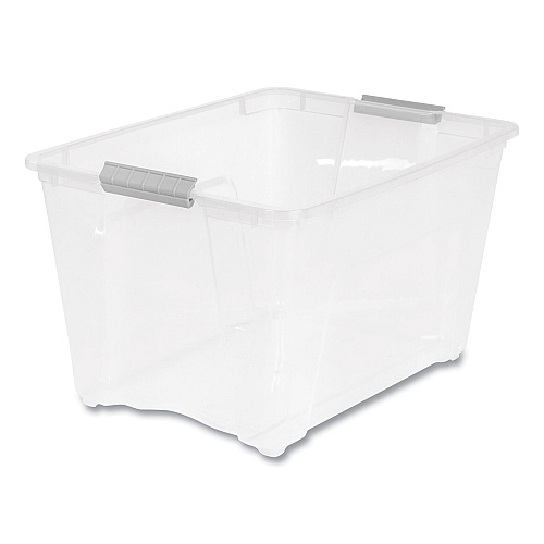Iris Stack and Pull Latching Flat Lid Storage Box, 13.5 gal, 22" x 16.5" x 13.03", Clear (100243)