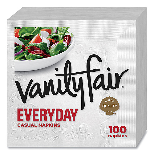 Vanity Fair Everyday Casual Napkins, 2-Ply, White, 100/Pack (35501)