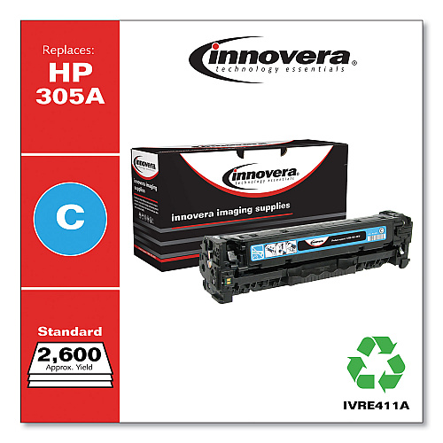 Innovera Remanufactured Cyan Toner, Replacement for 305A (CE411A), 2,600 Page-Yield