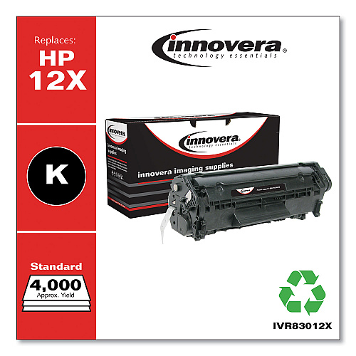 Innovera Remanufactured Black Extended-Yield Toner, Replacement for 12X (Q2612X), 4,000 Page-Yield (IVR83012X)