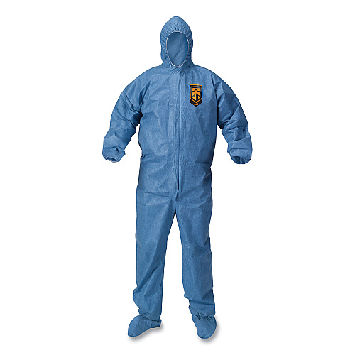 KleenGuard A65 Zipper Front Hood and Boot Flame-Resistant Coveralls, Elastic Wrist and Ankles, 2X-Large,Blue,  25/Carton (45355)