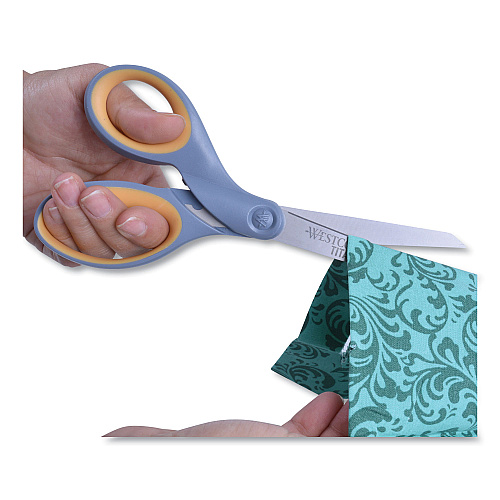 Westcott Titanium Bonded Scissors, Left Handed, 8" Long, 3.5" Cut Length, Straight Gray/Yellow Handle (15917)