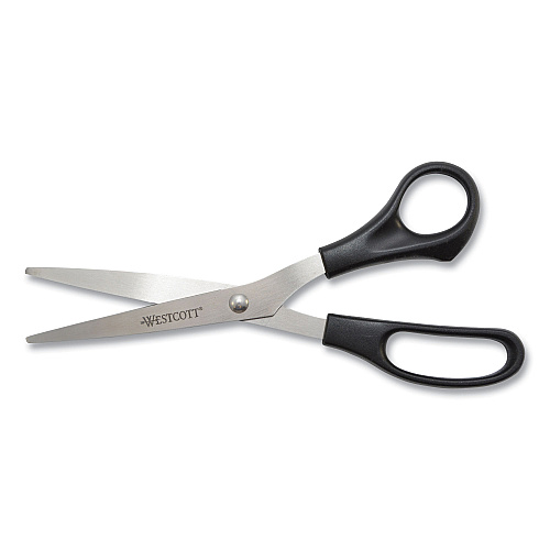 Westcott All Purpose Stainless Steel Scissors, 8" Long, 3.5" Cut Length, Offset Black Handle, 3/Pack (16907)
