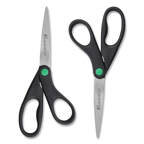 Westcott KleenEarth Scissors, 8" Long, 3.25" Cut Length, Straight Black Handle, 2/Pack (15179)