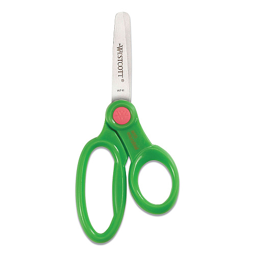 Westcott Kids' Scissors with Antimicrobial Protection, Rounded Tip, 5" Long, 2" Cut Length, Randomly Assorted Handle Color (14606)