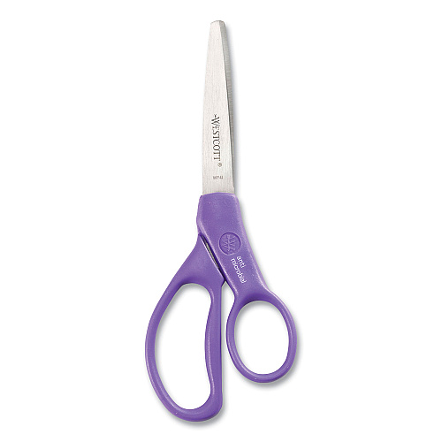 Westcott Student Scissors with Antimicrobial Protection, Pointed Tip, 7" Long, 3" Cut Length, Randomly Assorted Handle Color (14231)