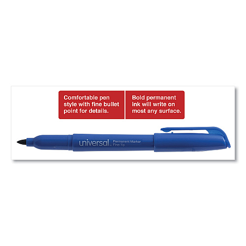 Universal Pen-Style Permanent Marker, Fine Bullet Tip, Blue, Dozen (UNV07073)