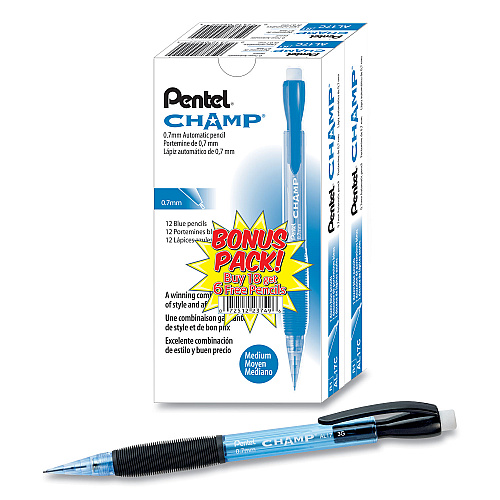 Pentel Champ Mechanical Pencil Value Pack, 0.7 mm, HB (#2), Black Lead, Blue Barrel, 24/Pack (AL17CSWUS)