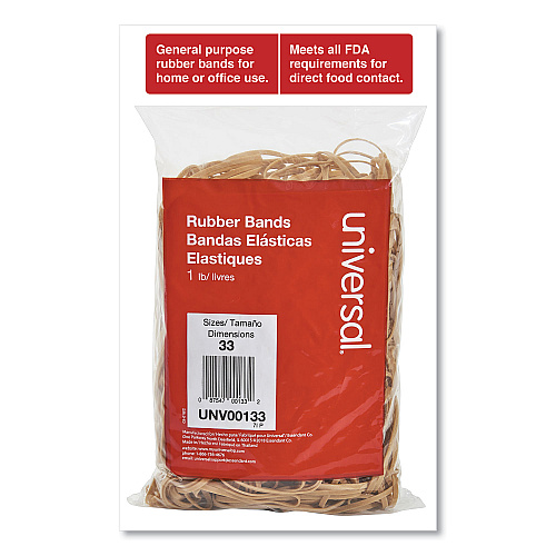 Universal Rubber Bands, Size 33, 0.04" Gauge, Beige, 1 lb Box, 640/Pack (UNV00133)