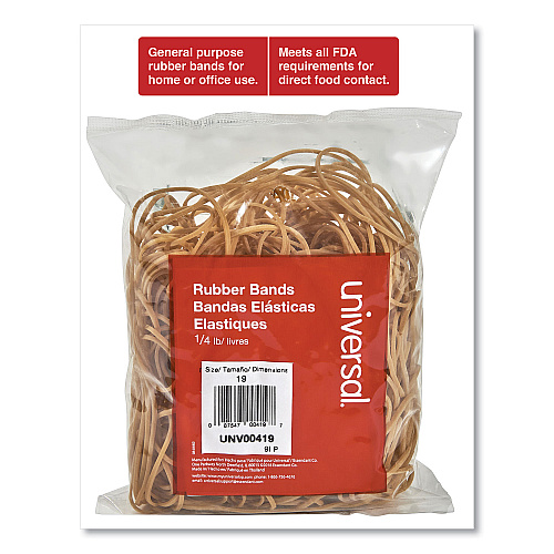 Universal Rubber Bands, Size 19, 0.04" Gauge, Beige, 4 oz Box, 310/Pack (UNV00419)