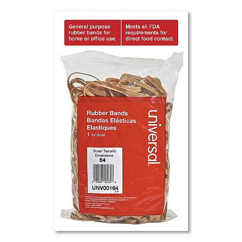 Universal Rubber Bands, Size 64, 0.04" Gauge, Beige, 1 lb Bag, 320/Pack (UNV00164)