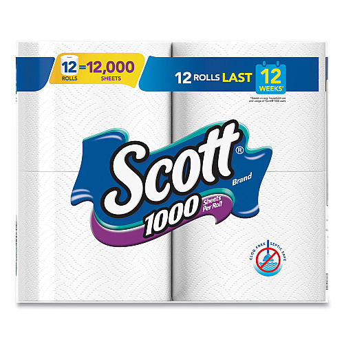 Scott&reg; Standard Toilet Paper Rolls, 1-Ply, 1000 Sheets, 48 Rolls (10060)