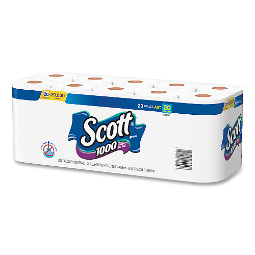 Scott Standard Roll Bathroom Tissue, Septic Safe, 1-Ply, White, 1,000 Sheets/Roll, 20/Pack, 2 Packs/Carton (20032CT)