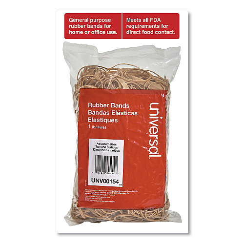 Universal Rubber Bands, Size 54 (Assorted), Assorted Gauges, Beige, 1 lb Box (UNV00154)