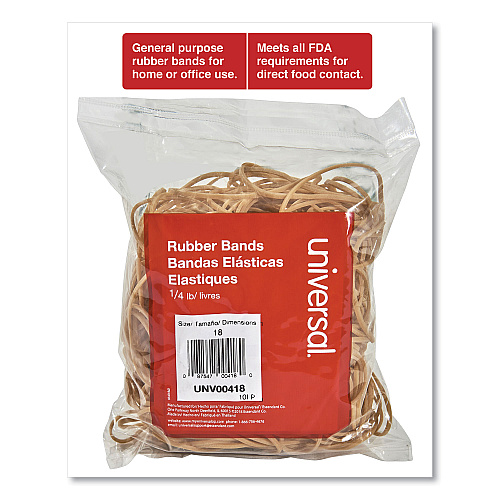 Universal Rubber Bands, Size 18, 0.04" Gauge, Beige, 4 oz Box, 400/Pack (UNV00418)