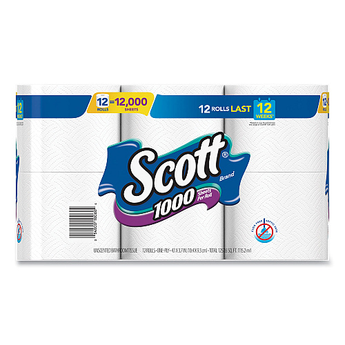 Scott&reg; Standard Toilet Paper Rolls, 1-Ply, 1000 Sheets, 48 Rolls (10060)