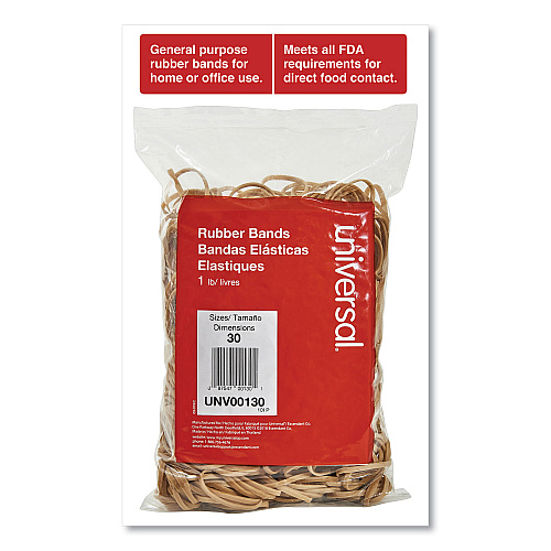 Universal Rubber Bands, Size 30, 0.04" Gauge, Beige, 1 lb Box, 1,100/Pack (UNV00130)