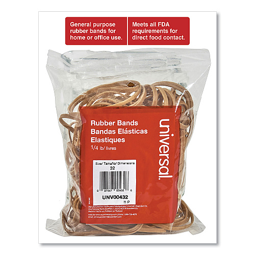 Universal Rubber Bands, Size 32, 0.04" Gauge, Beige, 4 oz Box, 205/Pack (UNV00432)
