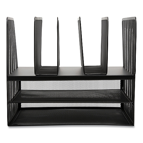 TRU RED Wire Mesh Combination Organizer, Vertical/Horizontal, 7 Sections, Letter-Size, 11.22 x 13.23 x 11.34, Matte Black (24402501)