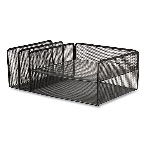 TRU RED Wire Mesh Combination Organizer, Vertical/Horizontal, 4 Sections, Letter-Size, 11.2 x 17.4 x 6.54, Matte Black (24402476)