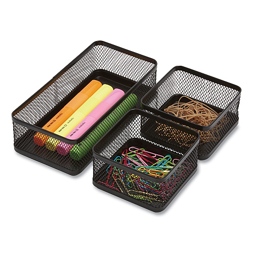 TRU RED Three Compartment Stackable Wire Mesh Desk Organizer, 8.46 x 4.92 x 4.33, Black (24402473)