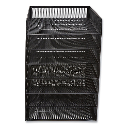 TRU RED Front-Load Enclosed Wire Mesh Horizontal Document Organizer, 6 Sections, Letter-Size, 9.25 x 13.38 x 13.38, Matte Black (24402482)