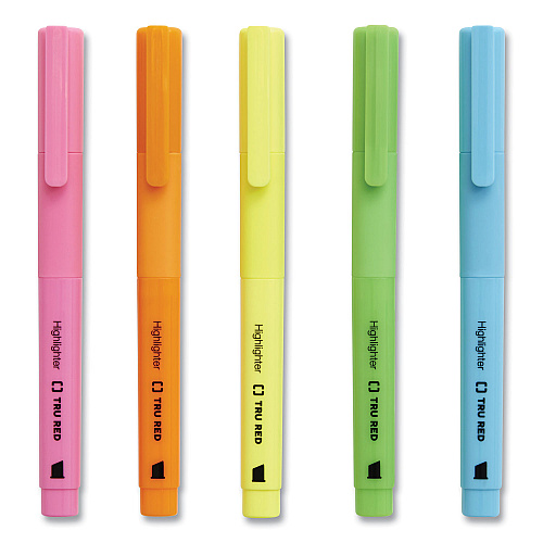TRU RED Pen Style Chisel Tip Highlighter, Assorted Ink Colors, Chisel Tip, Assorted Barrel Colors, 12/Pack (24376651)