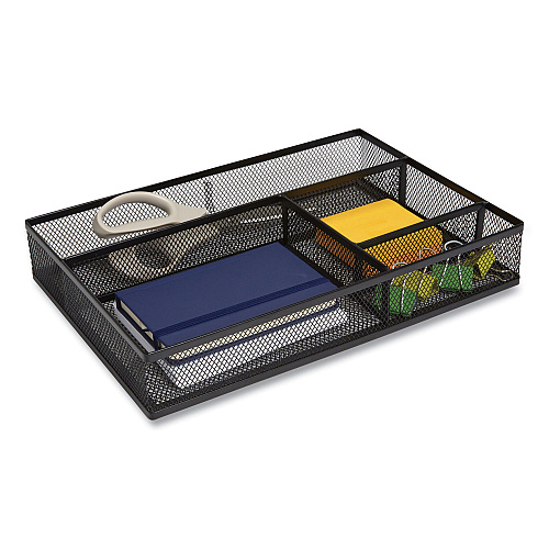 TRU RED Mesh Drawer Organizer, Four Compartment, 13.58 x 9.45 x 2.2, Black (24402479)