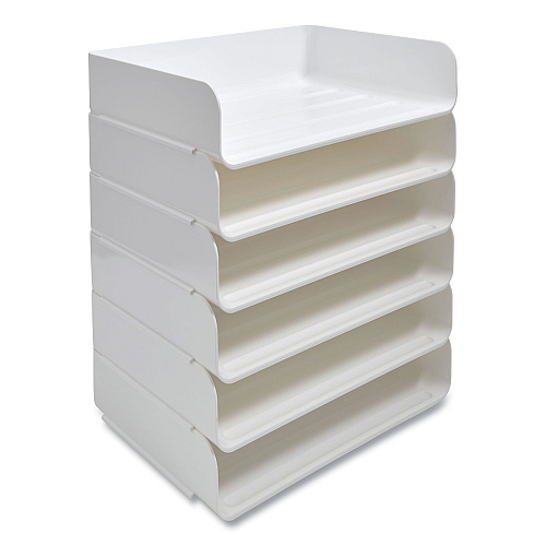 TRU RED Side-Load Stackable Plastic Document Tray, 1 Section, Letter-Size, 12.63 x 9.72 x 3.01, White, 2/Pack (24380797)
