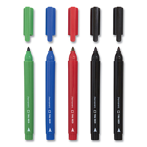TRU RED Permanent Marker, Pen-Style, Fine Bullet Tip, Assorted Colors, 12/Pack (24376650)