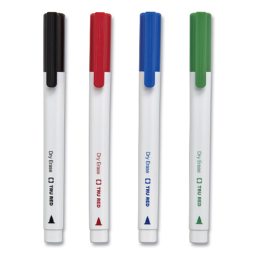TRU RED Dry Erase Marker, Pen-Style, Fine Bullet Tip, Assorted Colors, 4/Pack (24376590)