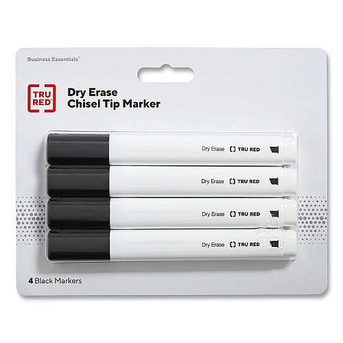 TRU RED Dry Erase Marker, Tank-Style, Medium Chisel Tip, Black, 4/Pack (24376614)