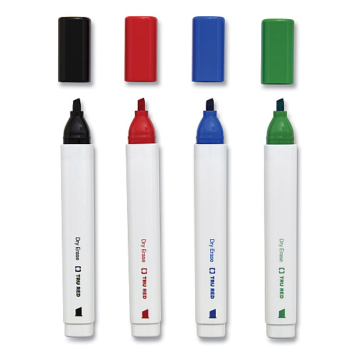TRU RED Dry Erase Marker, Tank-Style, Medium Chisel Tip, Assorted Colors, 4/Pack (24376600)