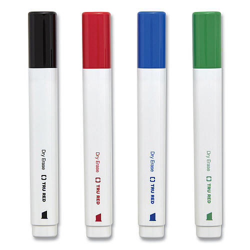 TRU RED Dry Erase Marker, Tank-Style, Medium Chisel Tip, Assorted Colors, 4/Pack (24376600)