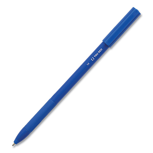 TRU RED Gripped Ballpoint Pen, Stick, Medium 1 mm, Blue Ink, Blue Barrel, Dozen (24328145)