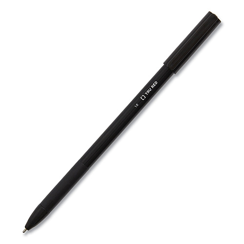 TRU RED Gripped Ballpoint Pen, Stick, Medium 1 mm, Black Ink, Black Barrel, Dozen (24328148)