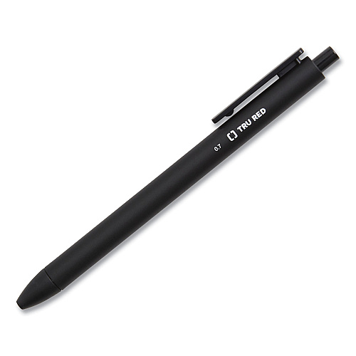TRU RED Quick Dry Gel Pen, Retractable, Medium 0.7 mm, Black Ink, Black Barrel, Dozen (24377026)