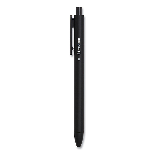 TRU RED Quick Dry Gel Pen, Retractable, Medium 0.7 mm, Black Ink, Black Barrel, Dozen (24377026)