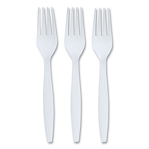 Perk Heavyweight Plastic Cutlery, Fork, White, 100/Pack (24390999)