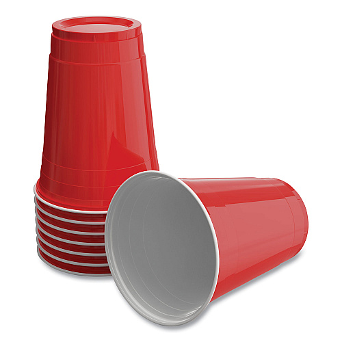 Perk Plastic Cold Cups, 16 oz, Red, 50/Pack (24375272)