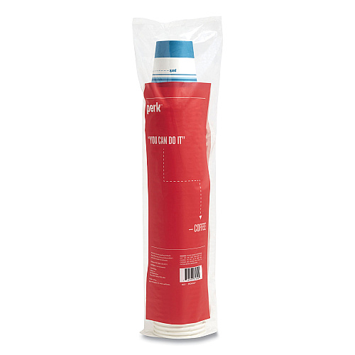 Perk Paper Hot Cups, 12 oz, White/Blue, 50/Pack (24375253)
