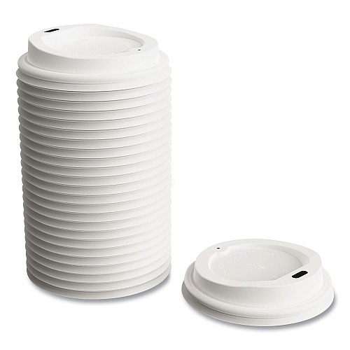 Perk Plastic Hot Cup Lids, Fits 8 oz Cups, White, 50/Pack (24375268)