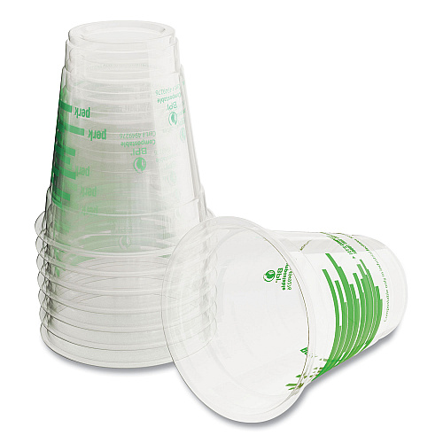 Perk Eco-ID Compostable PLA Corn Plastic Cold Cups, 12 oz, Clear/Green, 50/Pack, 6 Packs/Carton (24394121)