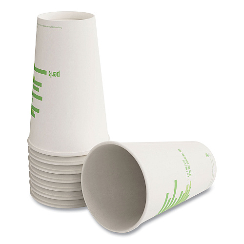 Perk Eco-ID Compostable Paper Hot Cups, 16 oz, White/Green, 50/Pack, 6 Packs/Carton (24394126)