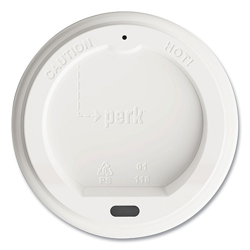 Perk Plastic Hot Cup Lids, Fits 10 oz, 12 oz, 16 oz Cups, White, 50/Pack (24404337)