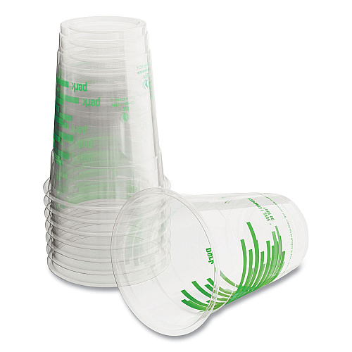 Perk Eco-ID Compostable PLA Corn Plastic Cold Cups, 16 oz, Clear/Green, 50/Pack, 6 Packs/Carton (24394128)