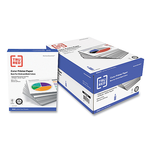TRU RED Color Printer Paper, 96 Bright, 20 lb Bond Weight, 8.5 x 11, 500 Sheets/Ream, 8 Reams/Carton (24401981)